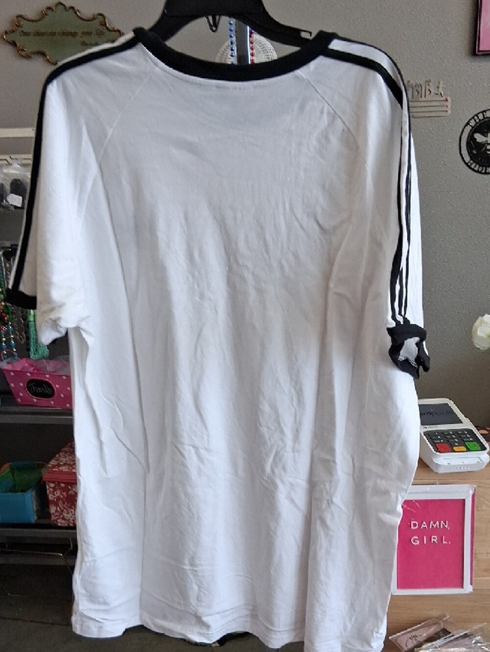 adidas White Tee with Black Ribbed Collar - Picture 5 of 5